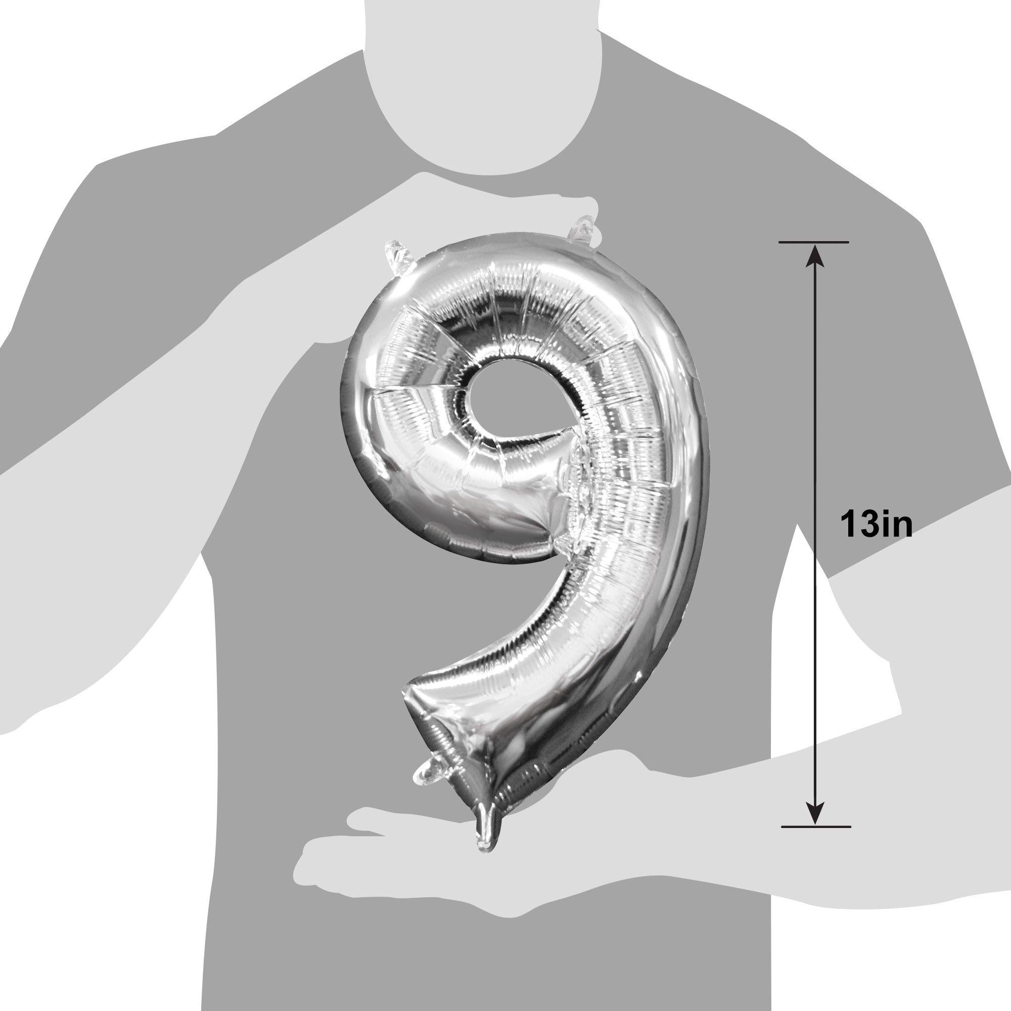 13in Air-Filled Silver Number (0-9) Balloons